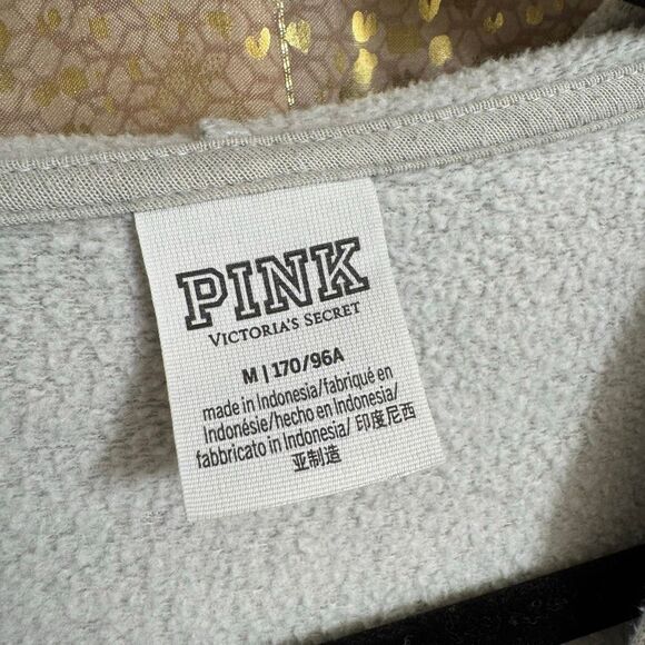 PINK Victorias Secret Heather Gray White Logo Zip Hoodie Medium Flawed - Picture 3 of 7